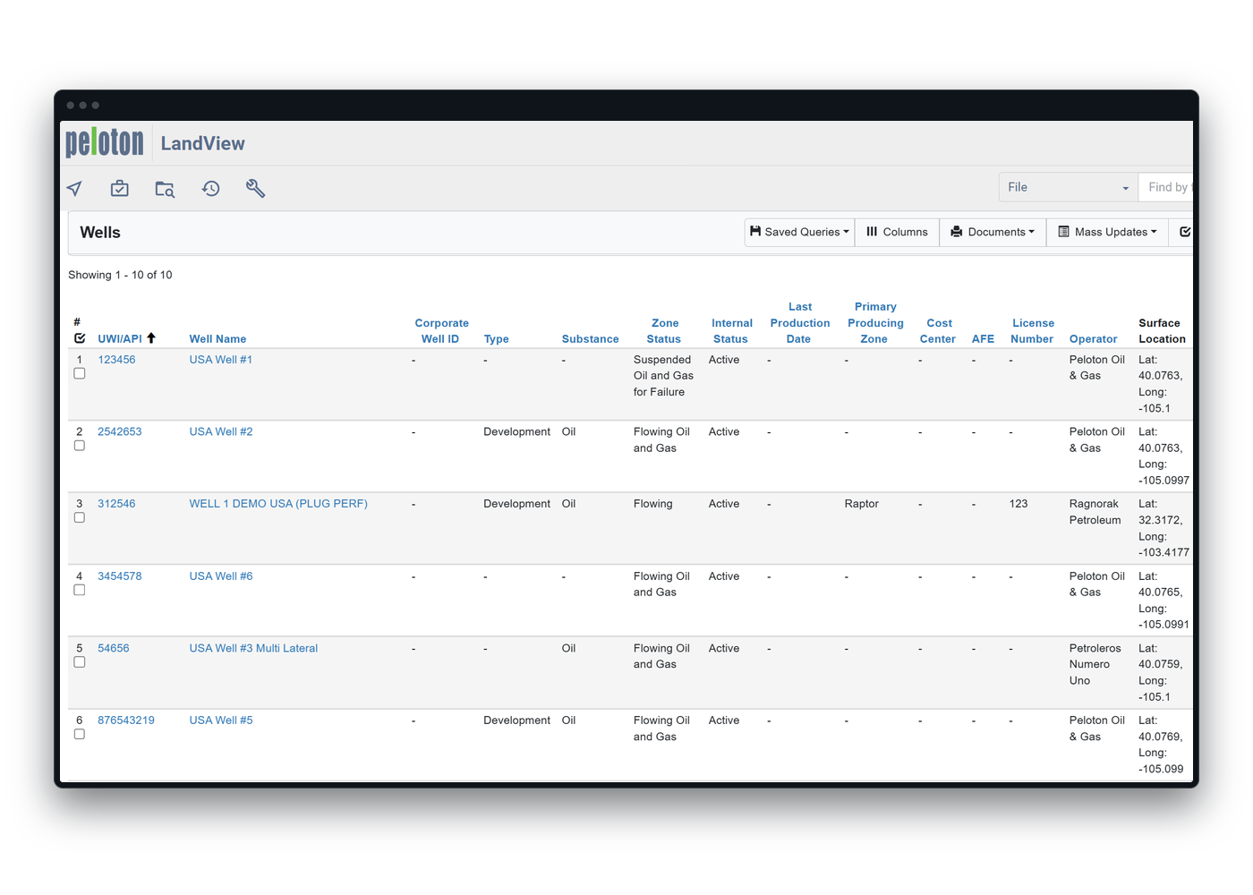 LandView screen connecting land data to well and production operations